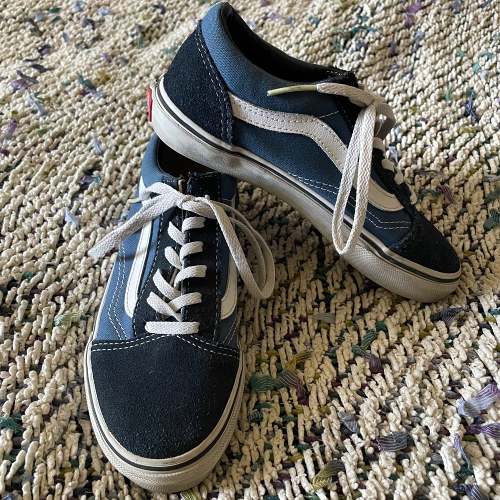 Vans Old Skool Sneakers Blue Suede Low Top Skate‎ Shoes Kids Size 2